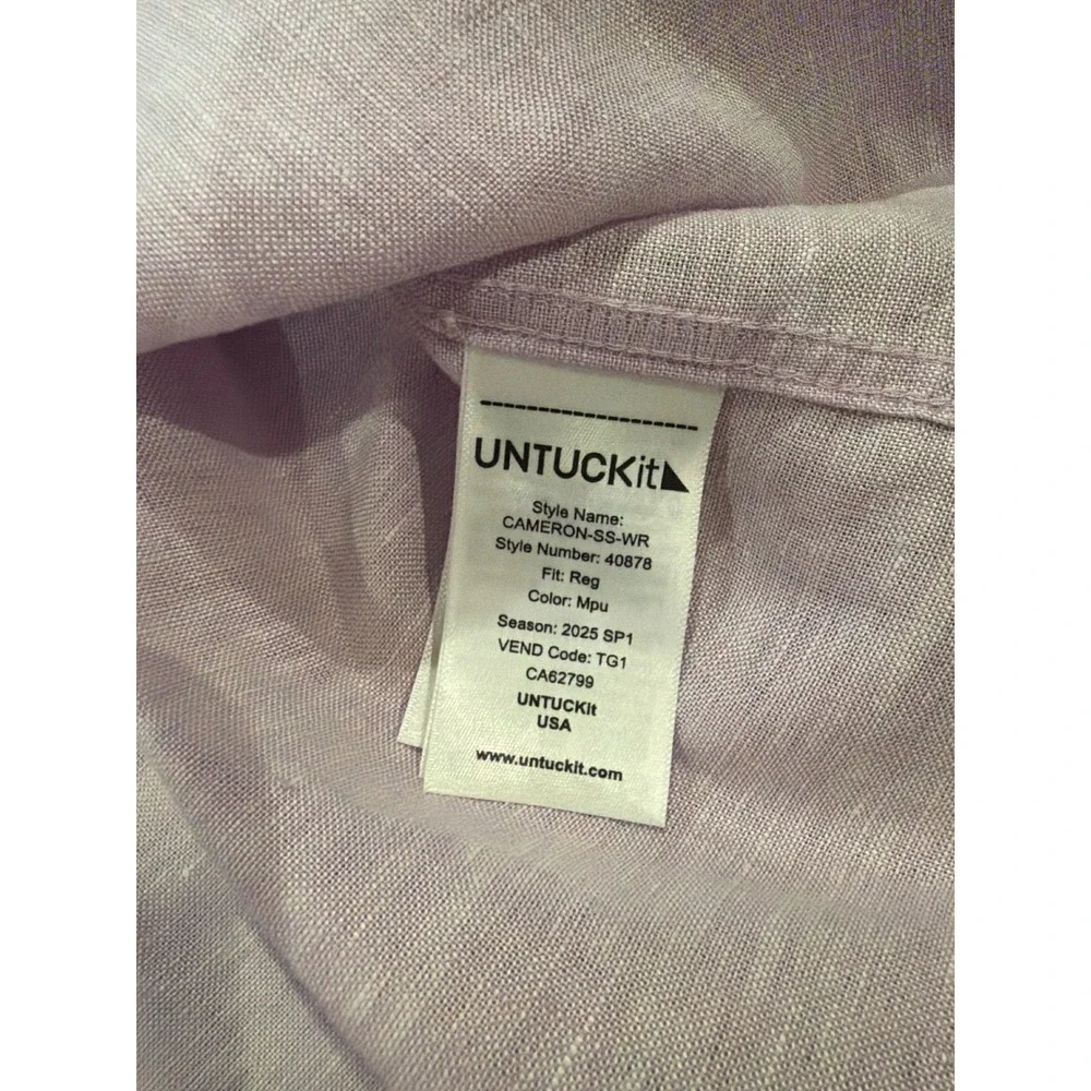 UNTUCKit Cameron Linen Short Sleeve Shirt Purple Regular Fit 40878 Mens Medium